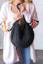 Load image into Gallery viewer, Black Braided Straw Circle Lined Tote Bag