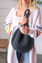 Load image into Gallery viewer, Black Braided Straw Circle Lined Tote Bag