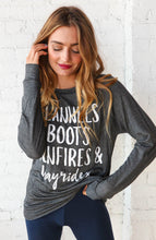 Load image into Gallery viewer, "Flannel, Boots, Bonfires"" Graphic Tee