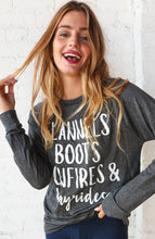 Load image into Gallery viewer, "Flannel, Boots, Bonfires"" Graphic Tee