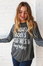 Load image into Gallery viewer, "Flannel, Boots, Bonfires"" Graphic Tee