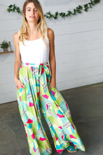 Load image into Gallery viewer, Fushcia & Green Boho Wide Leg Tie Waist Twofer Jumpsuit