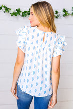 Load image into Gallery viewer, Azure Blue Aztec & Embroidered Ruffle Top