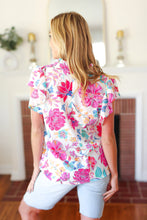 Load image into Gallery viewer, Hello Beautiful Ivory Floral Sequin Print Frill Notch Neck Top
