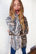 Load image into Gallery viewer, Aztec Leopard Color Block Rib Placket Button Top