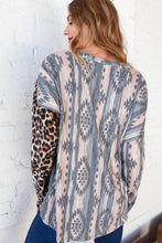Load image into Gallery viewer, Aztec Leopard Color Block Rib Placket Button Top