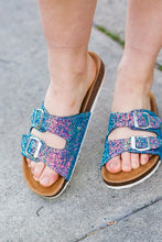 Load image into Gallery viewer, Teal Glitter Cork Bed Buckle Slip-On Sandals