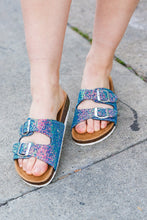 Load image into Gallery viewer, Teal Glitter Cork Bed Buckle Slip-On Sandals