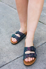 Load image into Gallery viewer, Black Glitter Cork Bed Buckle Slip-On Sandals