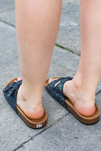 Load image into Gallery viewer, Black Glitter Cork Bed Buckle Slip-On Sandals