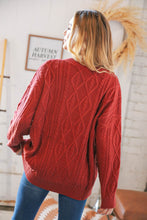 Load image into Gallery viewer, Rust Cable Knit Lace Up V Neck Sweater Top