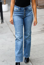 Load image into Gallery viewer, Medium Blue Denim Button Fly Boot Cut Jeans