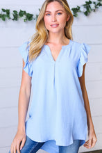 Load image into Gallery viewer, Soft Blue Airflow Ruffle Sleeve Hi-Low V Neck Top