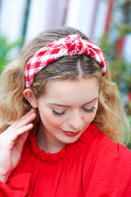 Load image into Gallery viewer, Red & White Plaid Knit Top Knot Headband