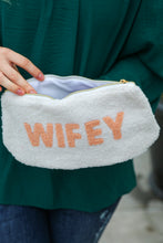 Load image into Gallery viewer, Cream "Wifey" Sherpa Zipper Bag