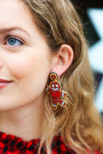 Load image into Gallery viewer, Gingerbread Man Beaded Dangle Earrings
