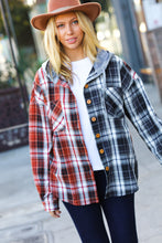Load image into Gallery viewer, All Put Together Rust/Charcoal Plaid Colorblock Hoodie Shacket