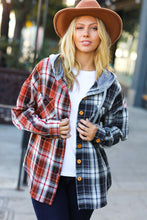 Load image into Gallery viewer, All Put Together Rust/Charcoal Plaid Colorblock Hoodie Shacket