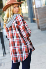 Load image into Gallery viewer, All Put Together Rust/Charcoal Plaid Colorblock Hoodie Shacket