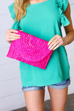 Load image into Gallery viewer, Hot Pink Woven Raffia Flap Closure Clutch Bag