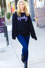 Load image into Gallery viewer, All Eyes On Me Black Lurex Embroidered "Spooky" Chunky Sweater