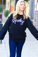 Load image into Gallery viewer, All Eyes On Me Black Lurex Embroidered "Spooky" Chunky Sweater