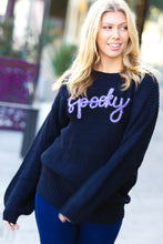Load image into Gallery viewer, All Eyes On Me Black Lurex Embroidered "Spooky" Chunky Sweater