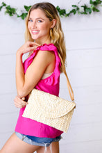 Load image into Gallery viewer, Oatmeal Woven Raffia Flap Closure Clutch Bag
