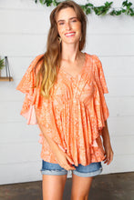Load image into Gallery viewer, Apricot Boho Print Button Detail Side Ruffle Top