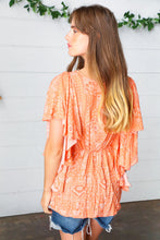 Load image into Gallery viewer, Apricot Boho Print Button Detail Side Ruffle Top
