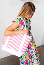 Load image into Gallery viewer, Pink Stripe Structured Large Canvas Tote