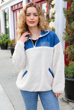 Load image into Gallery viewer, Good Vibes Denim & Ivory Patchwork Sherpa Half Zip Pullover