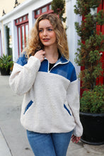 Load image into Gallery viewer, Good Vibes Denim & Ivory Patchwork Sherpa Half Zip Pullover