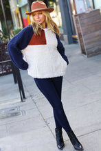 Load image into Gallery viewer, Seize The Day Navy & Taupe Quarter Zip Sherpa Pullover
