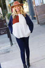 Load image into Gallery viewer, Seize The Day Navy & Taupe Quarter Zip Sherpa Pullover