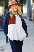 Load image into Gallery viewer, Seize The Day Navy & Taupe Quarter Zip Sherpa Pullover