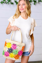 Load image into Gallery viewer, Multicolor Flower Power Woven Straw Crochet Tote