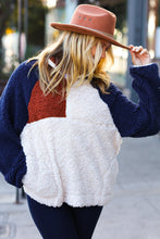 Load image into Gallery viewer, Seize The Day Navy & Taupe Quarter Zip Sherpa Pullover