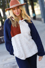 Load image into Gallery viewer, Seize The Day Navy & Taupe Quarter Zip Sherpa Pullover