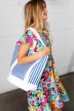 Load image into Gallery viewer, Navy Blue Stripe Structured Large Canvas Tote