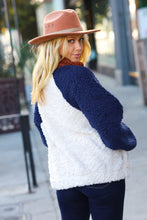 Load image into Gallery viewer, Seize The Day Navy & Taupe Quarter Zip Sherpa Pullover