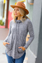 Load image into Gallery viewer, Be Your Best Grey Marled Cowl Neck Pocketed Top