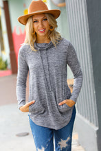 Load image into Gallery viewer, Be Your Best Grey Marled Cowl Neck Pocketed Top