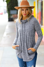 Load image into Gallery viewer, Be Your Best Grey Marled Cowl Neck Pocketed Top