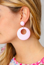 Load image into Gallery viewer, Pink Open Circle Resin Dangle Earrings
