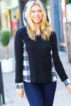 Load image into Gallery viewer, Adorable In Black & Ivory Plaid Hacci Knit Hoodie