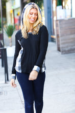 Load image into Gallery viewer, Adorable In Black & Ivory Plaid Hacci Knit Hoodie