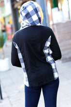 Load image into Gallery viewer, Adorable In Black & Ivory Plaid Hacci Knit Hoodie