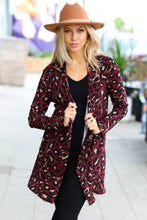 Load image into Gallery viewer, Weekend Envy Burgundy Animal Print Open Cardigan