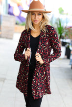 Load image into Gallery viewer, Weekend Envy Burgundy Animal Print Open Cardigan